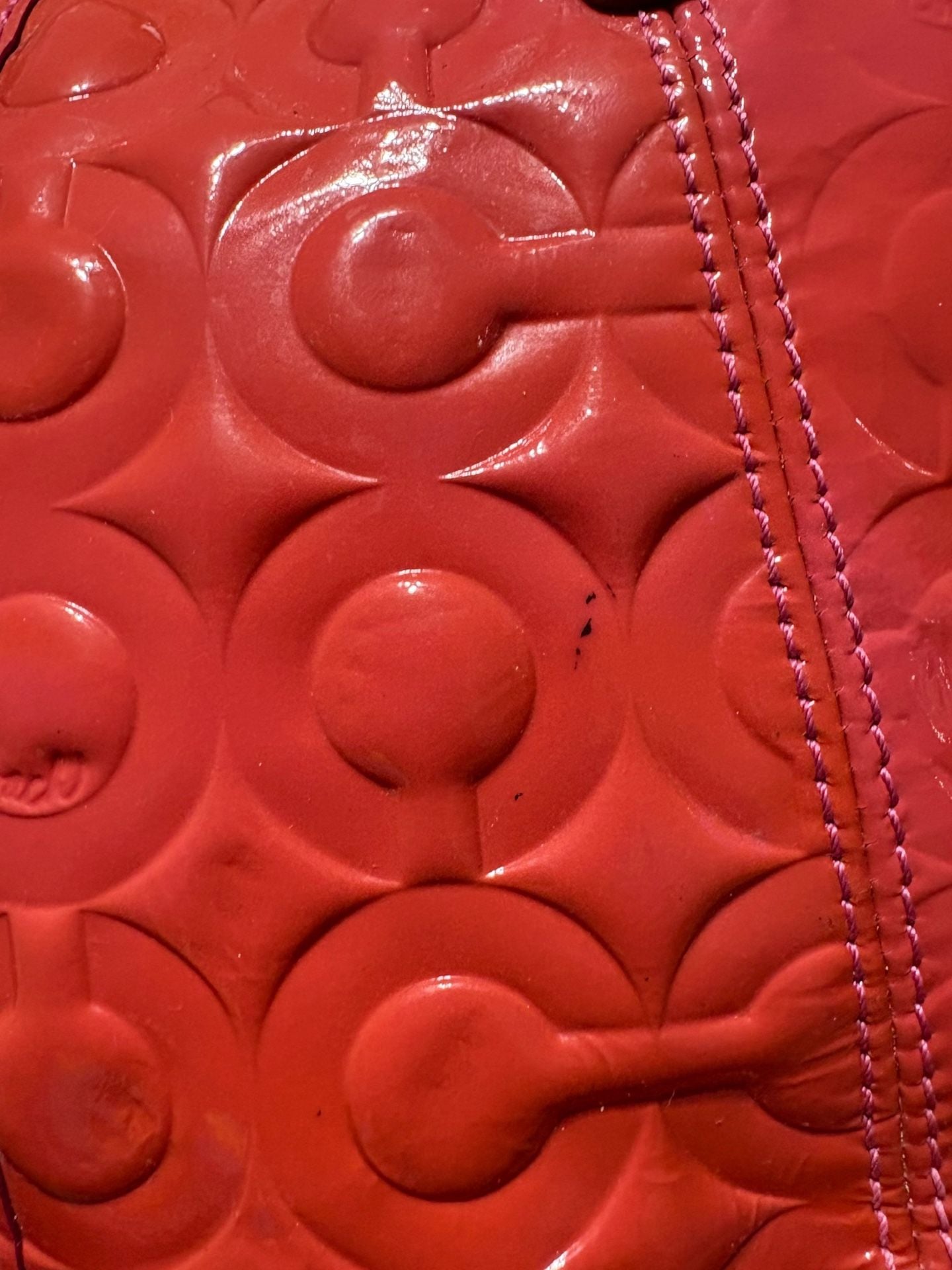 Coach Peyton Signature Embossed Patent Leather Tote Handbag Pink 5