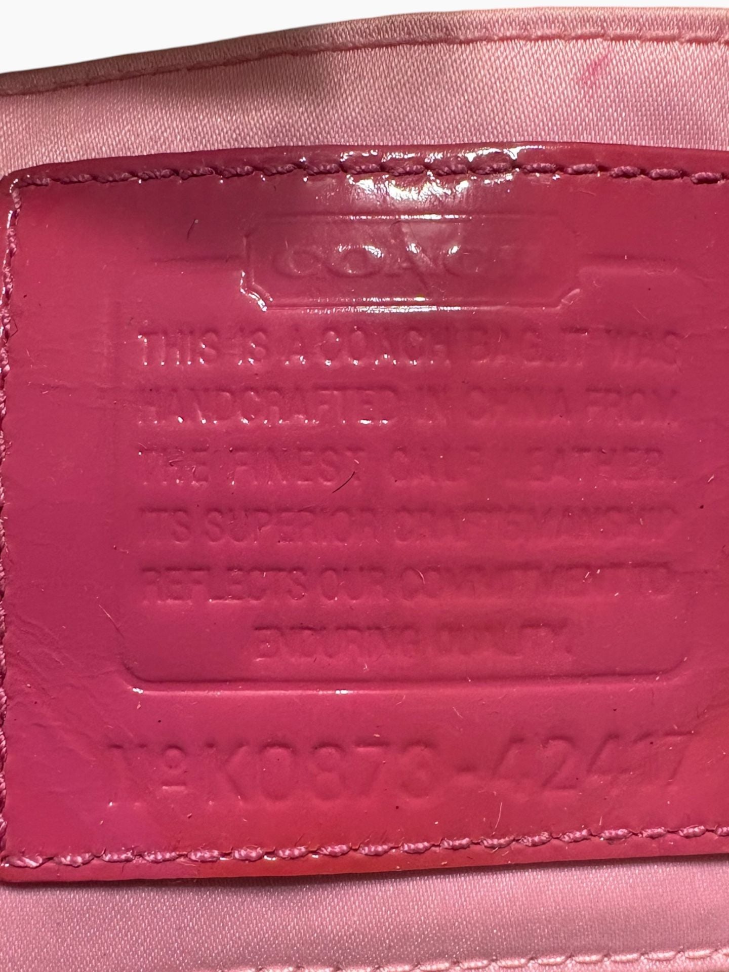 Coach Peyton Signature Embossed Patent Leather Tote Handbag Pink 8