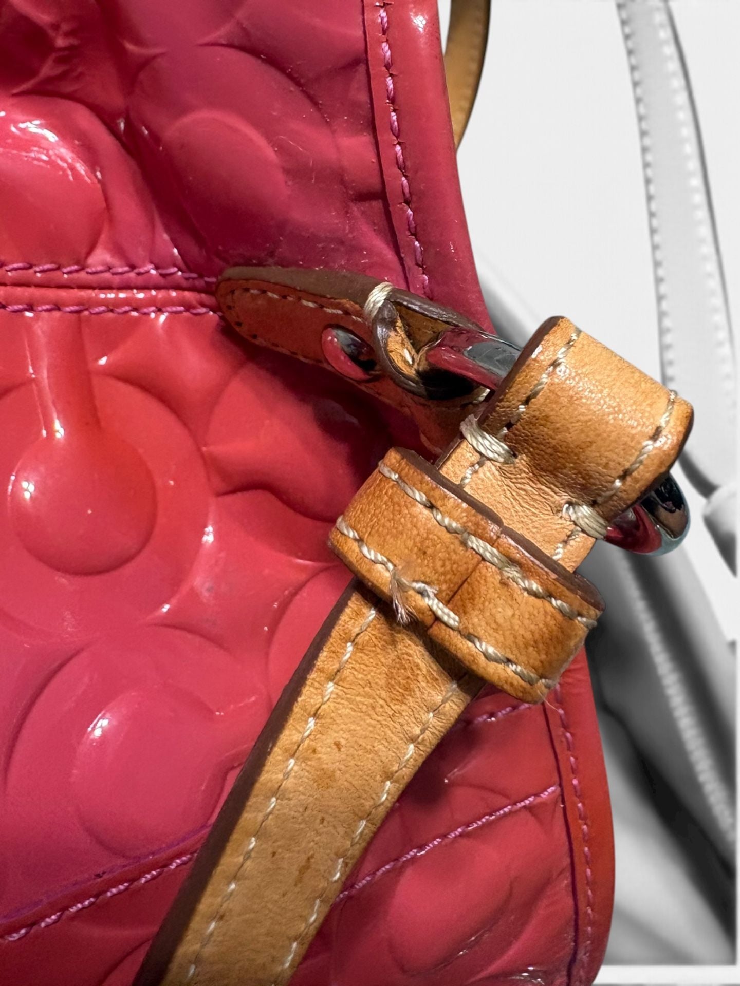Coach Peyton Signature Embossed Patent Leather Tote Handbag Pink 9