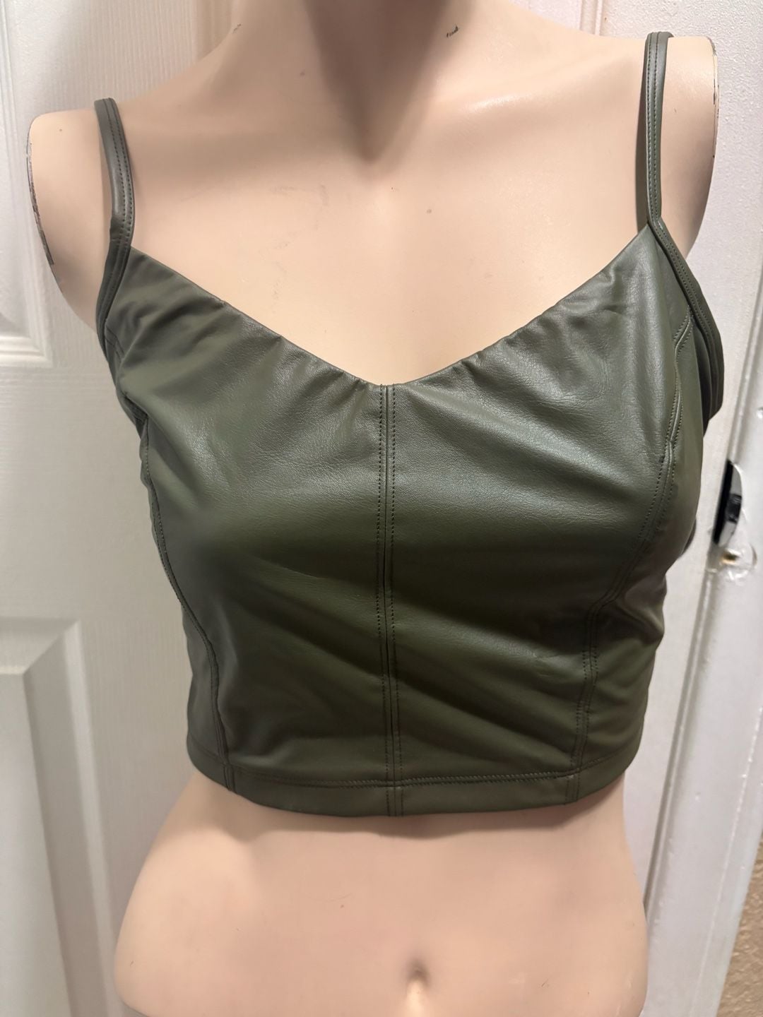 OFFLINE by Aerie Real Luxe Crop Top Size S Green Faux Leather Cami 2
