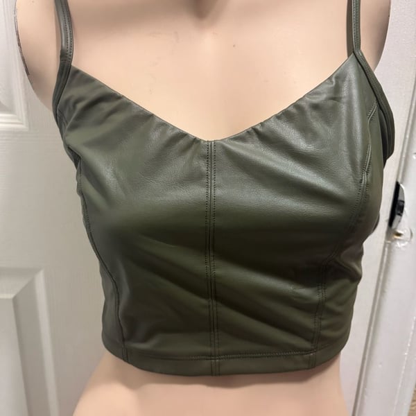 OFFLINE by Aerie Real Luxe Crop Top Size S Green Faux Leather Cami