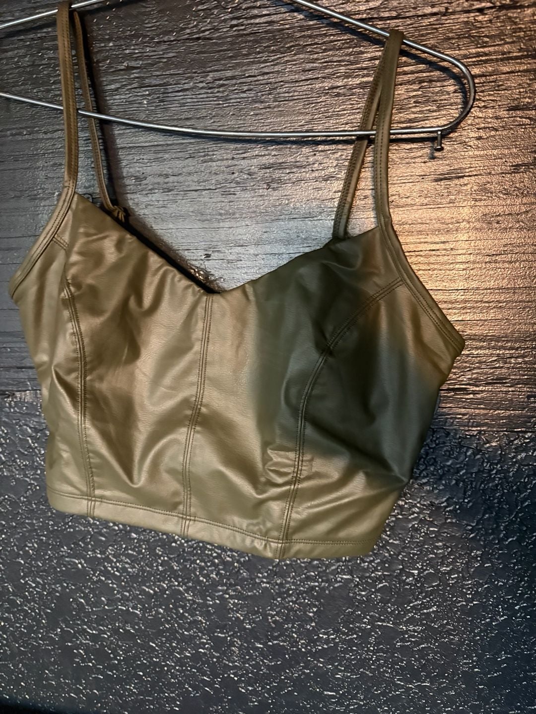 OFFLINE by Aerie Real Luxe Crop Top Size S Green Faux Leather Cami 3