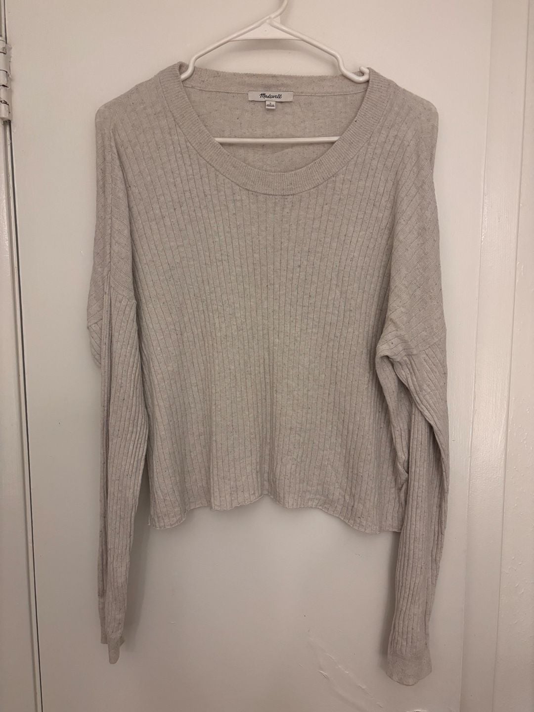Madewell Donegal Lawson Crop Pullover Sweater Size L Beige Marled Ribbed 2