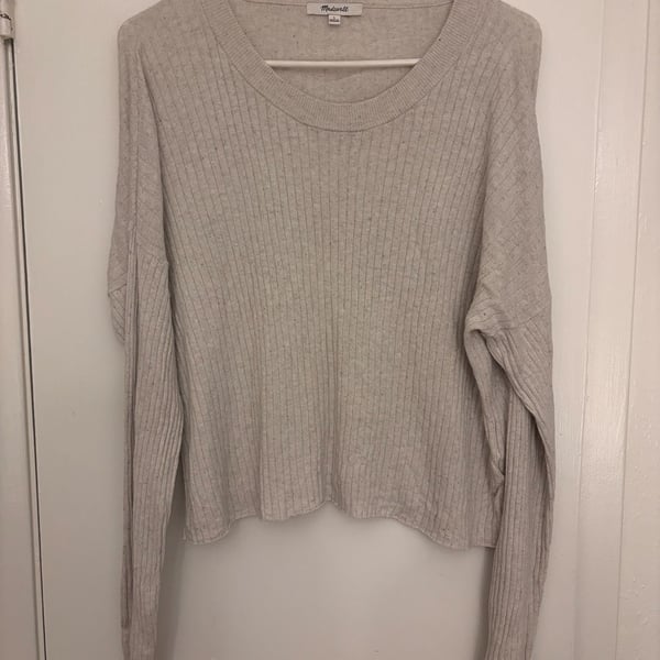 Madewell Donegal Lawson Crop Pullover Sweater Size L Beige Marled Ribbed