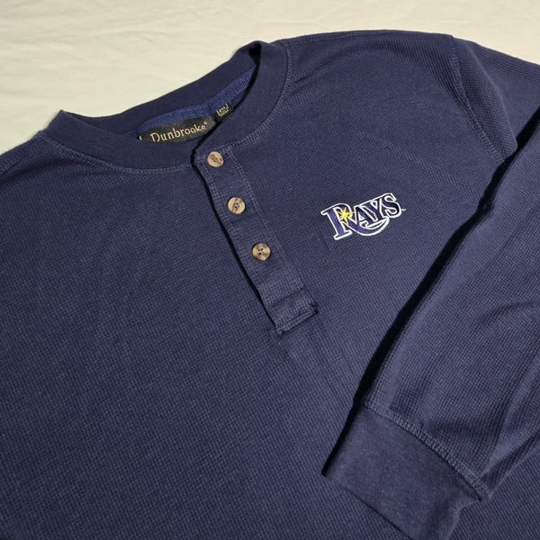 Dunbrooke Tampa Bay Rays Thermal Henley Size 4XL Navy Blue Long Sleeve