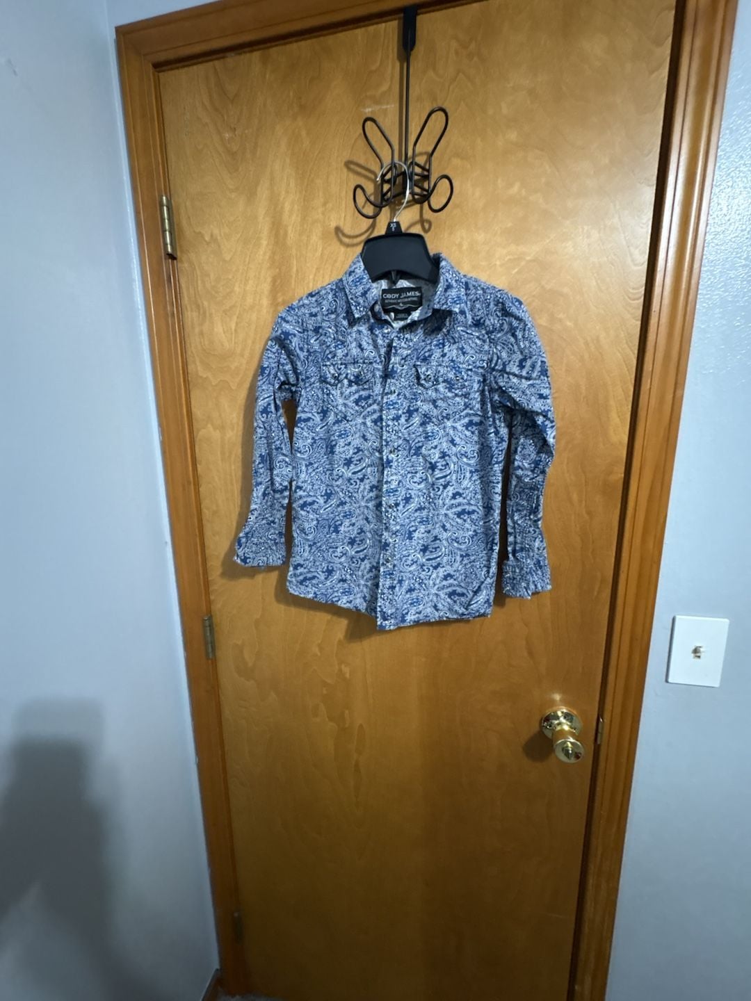 Cody James Western Shirt Boys Size S Blue Paisley Print Long Sleeve Snap 2