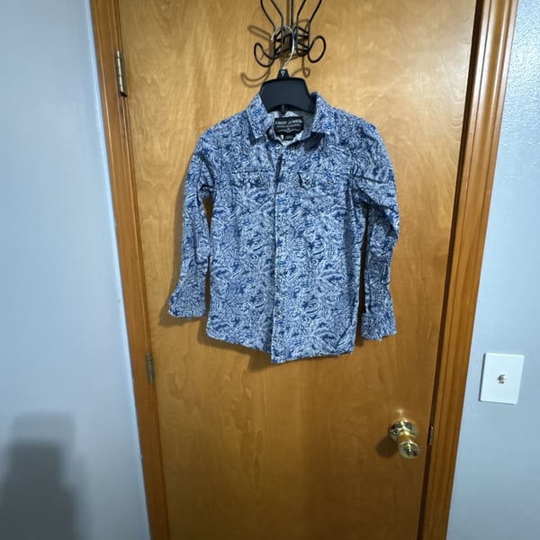 Cody James Western Shirt Boys Size S Blue Paisley Print Long Sleeve Snap