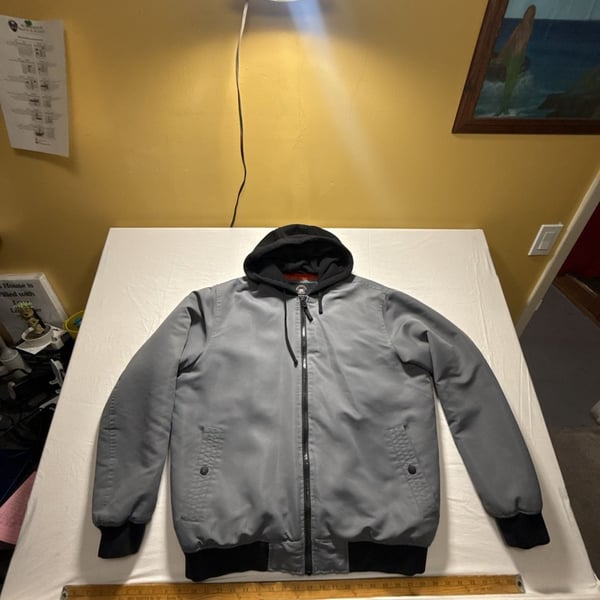 Hawke & Co Hooded Bomber Jacket Size L Gray Orange