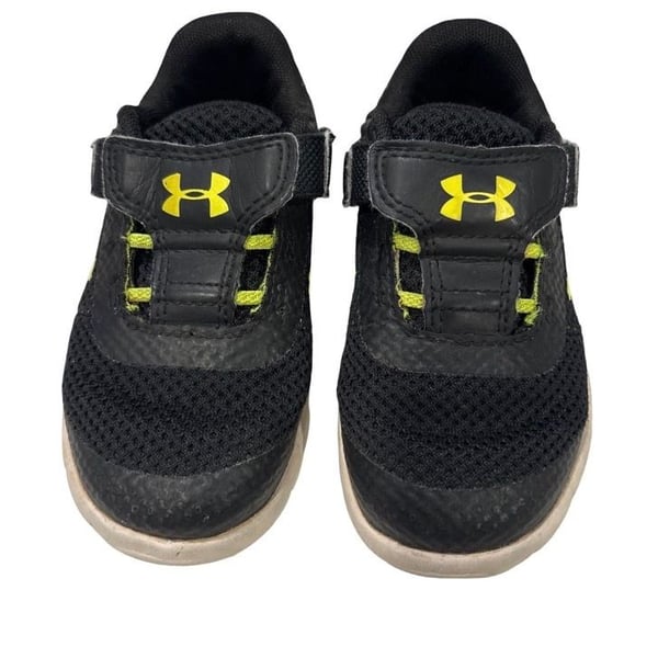 Under Armour Kids 7K Black Neon Green Hook & Loop Athletic Sneakers Shoes