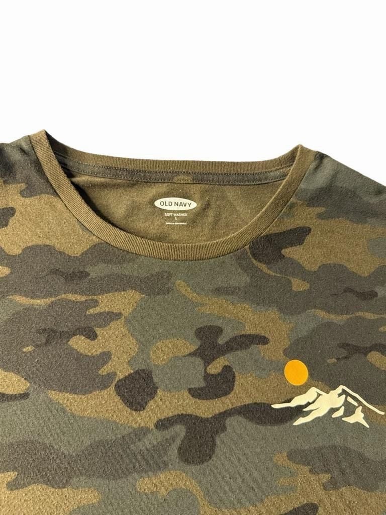 Old Navy T-Shirt Size L Green Camo Mountain Sun Graphic 4