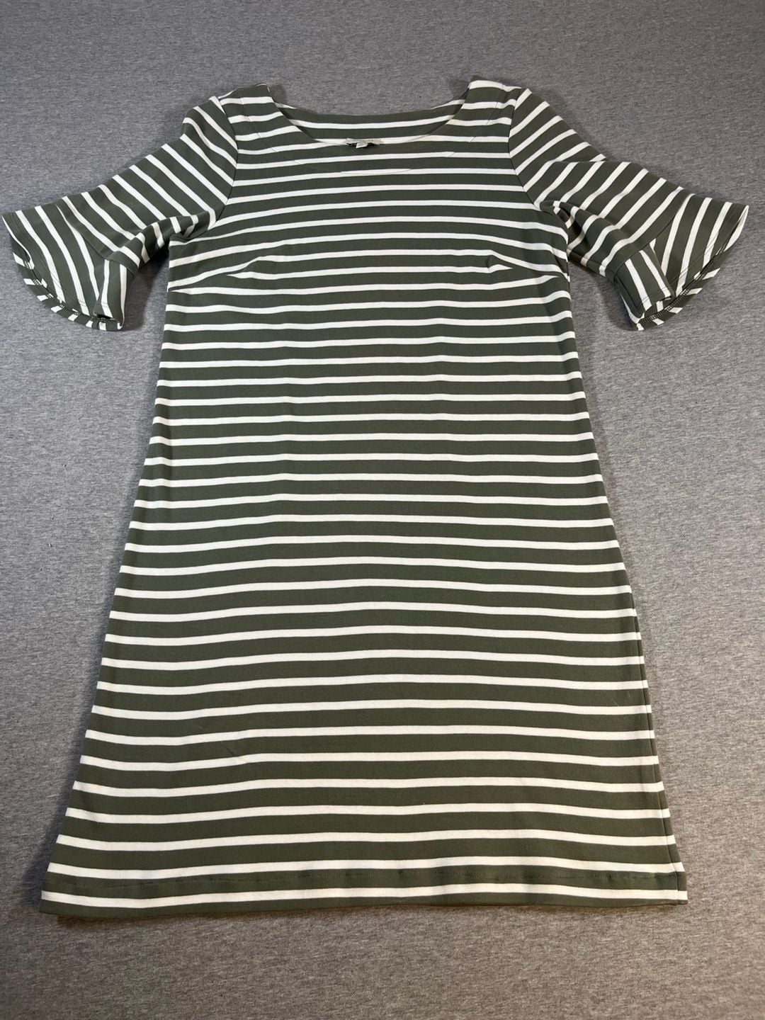 Talbots Green/White Striped Ruffle Sleeve Dress Women’s Size Mp 2