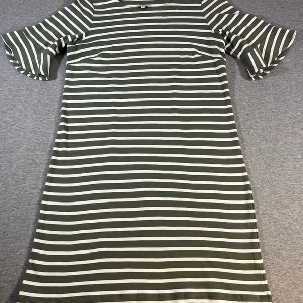 Talbots Green/White Striped Ruffle Sleeve Dress Women’s Size Mp