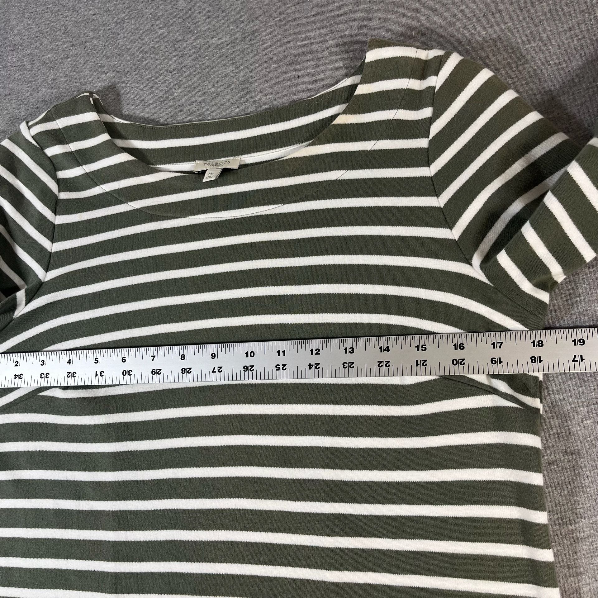 Talbots Green/White Striped Ruffle Sleeve Dress Women’s Size Mp 3