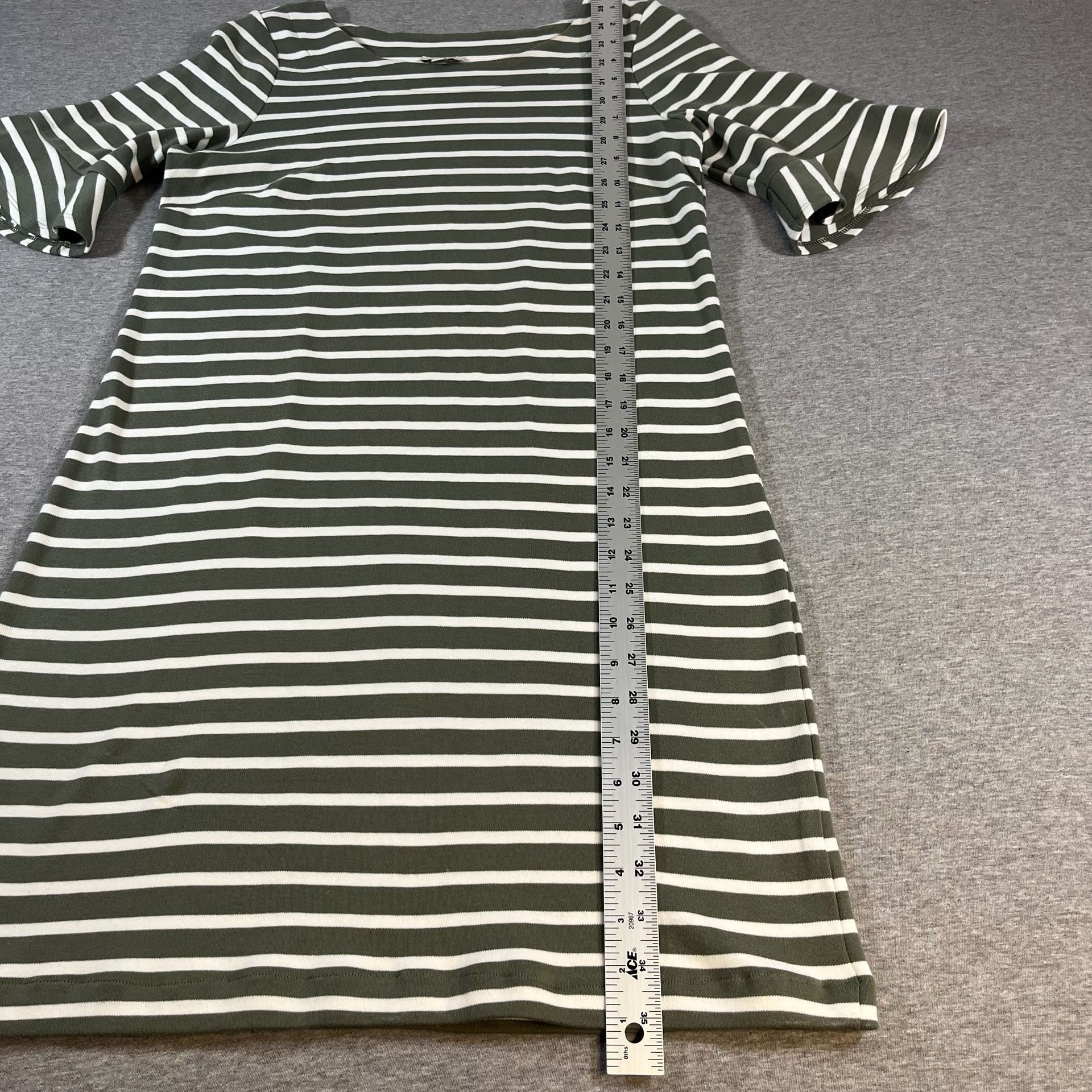Talbots Green/White Striped Ruffle Sleeve Dress Women’s Size Mp 4