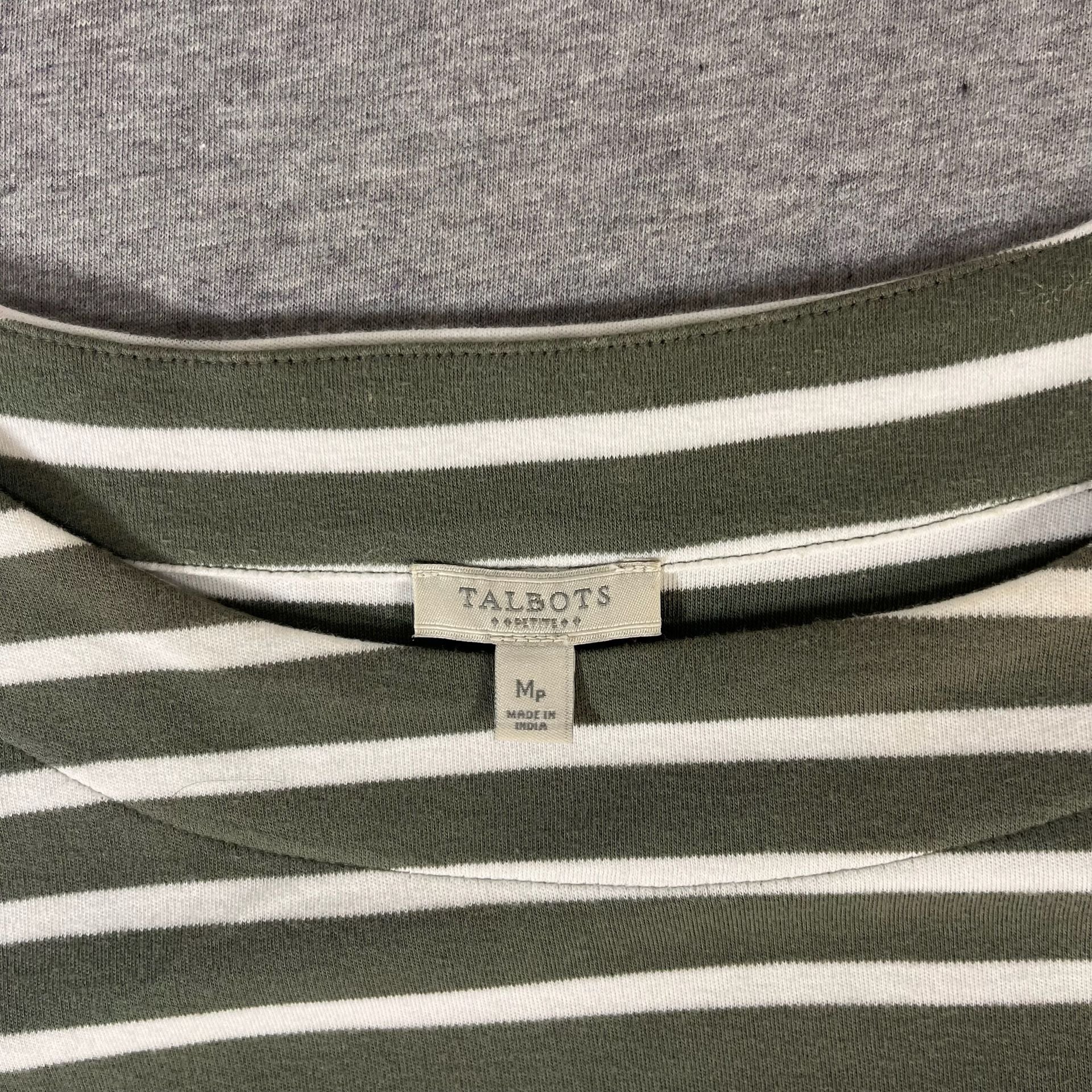Talbots Green/White Striped Ruffle Sleeve Dress Women’s Size Mp 6