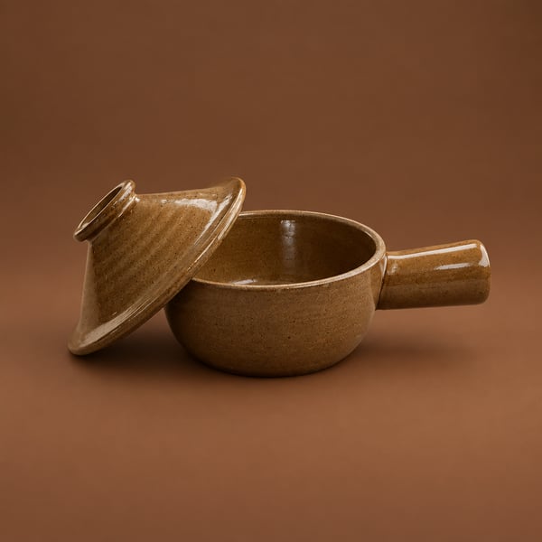 Stone Wave Microwave Cooker Brown Stoneware Ceramic with Lid