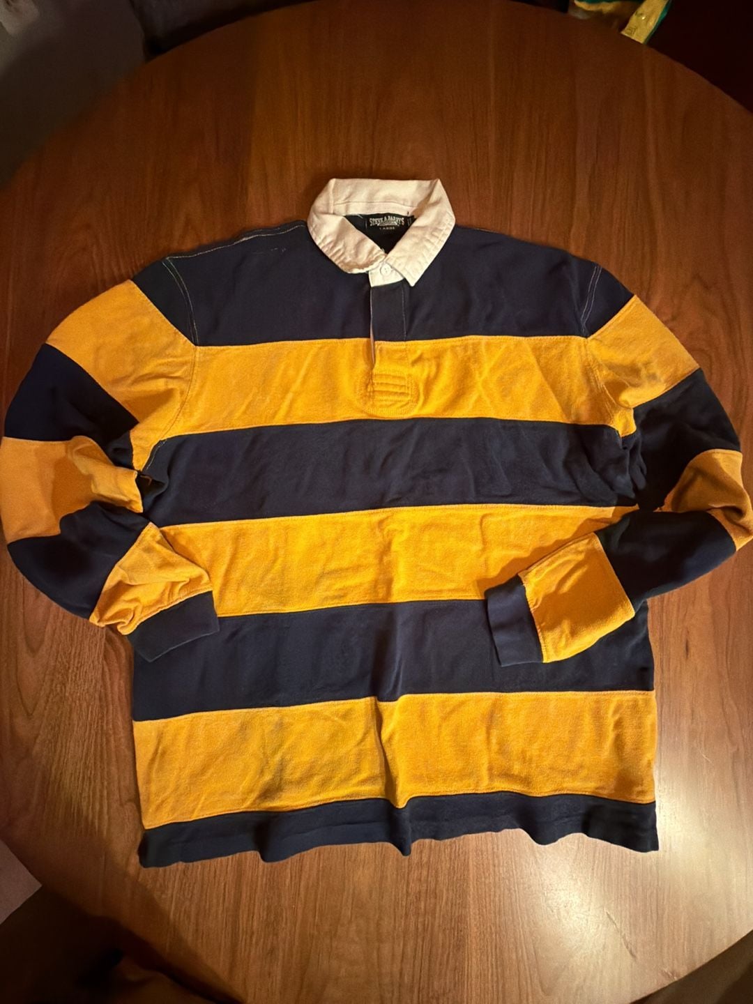Steve & Barry's Rugby Shirt Size Large Blue Yellow Striped Long Sleeve 2