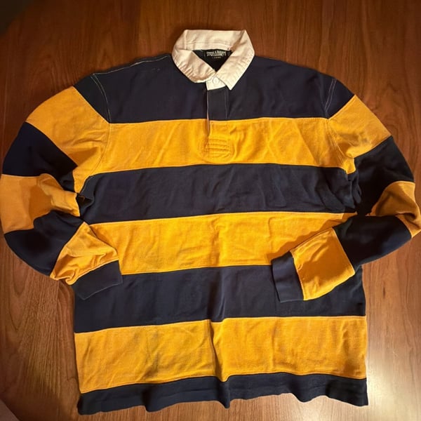 Steve & Barry's Rugby Shirt Size Large Blue Yellow Striped Long Sleeve