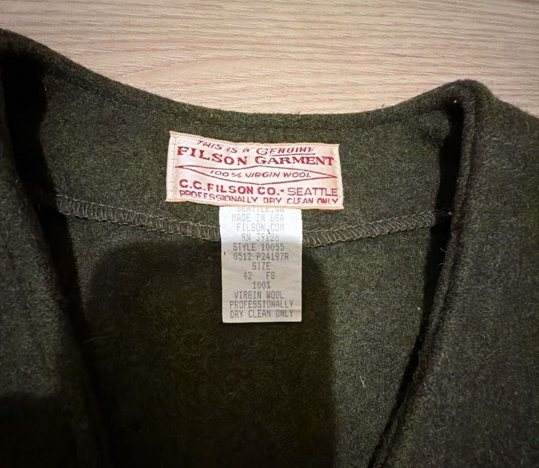Filson Mackinaw Wool Vest Size 42 Forest Green Virgin Wool 3