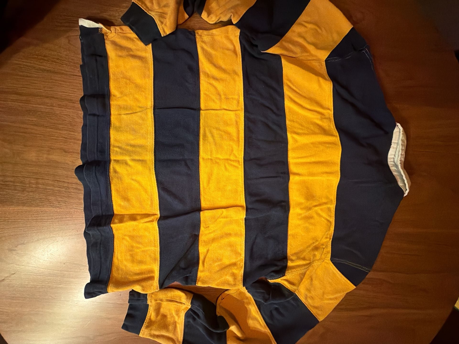 Steve & Barry's Rugby Shirt Size Large Blue Yellow Striped Long Sleeve 5