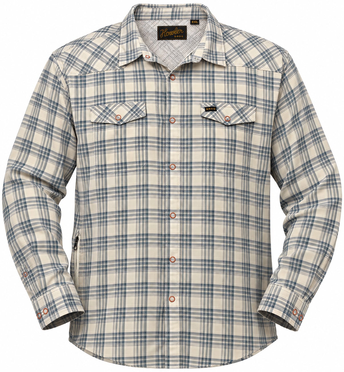 Howler Bros Plaid Snap Shirt XXL Blue Beige Long Sleeve Western 2