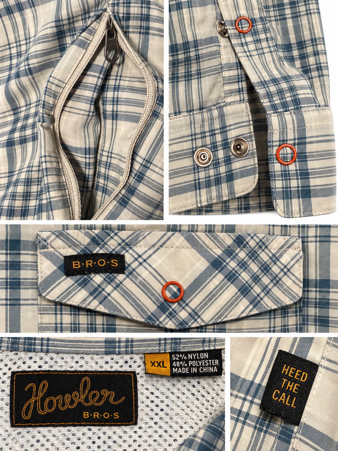 Howler Bros Plaid Snap Shirt XXL Blue Beige Long Sleeve Western 4