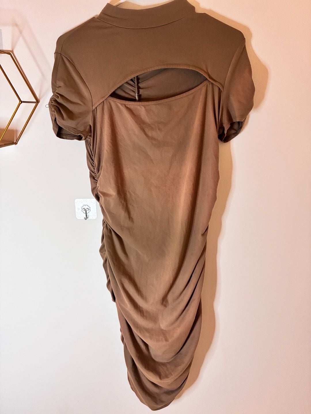 Brown Ruched Open Keyhole Midi Dress Size Large 1