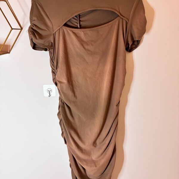 Brown Ruched Open Keyhole Midi Dress Size Large