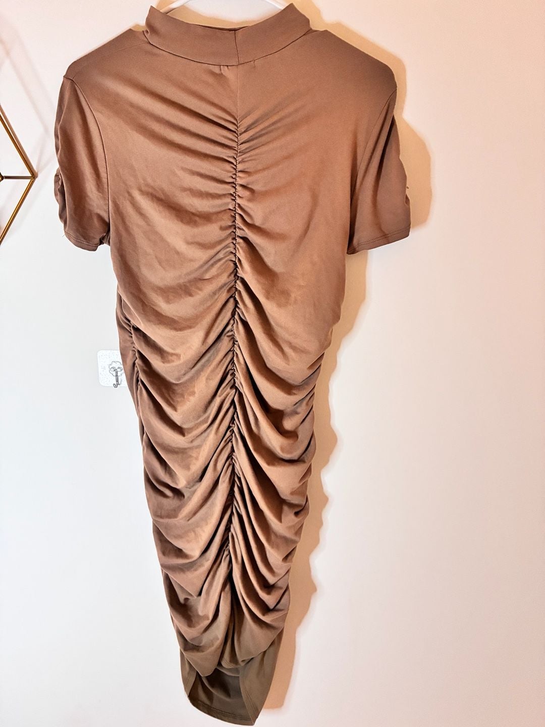 Brown Ruched Open Keyhole Midi Dress Size Large 2
