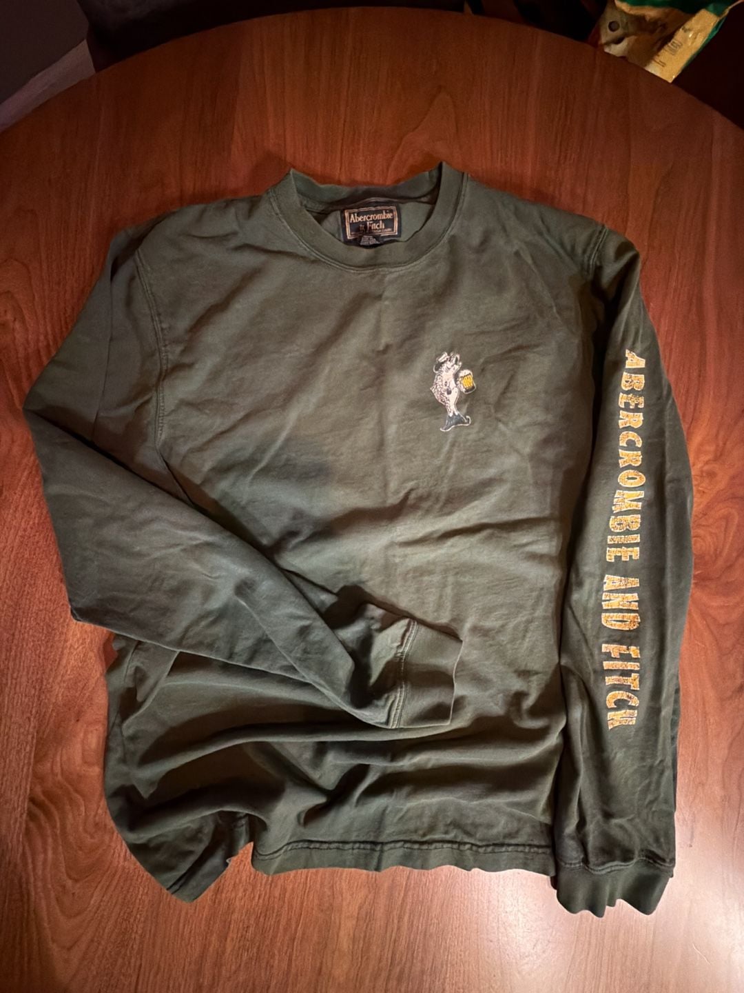 Abercrombie & Fitch Long Sleeve Graphic T-Shirt Size XL Green Large Mouth 2