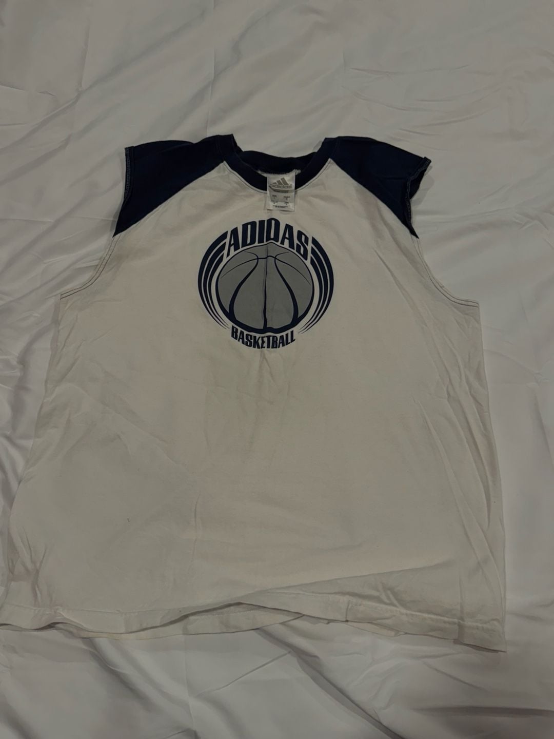 Vintage 90’s Adidas Basketball Tank Top Size L White Blue 2