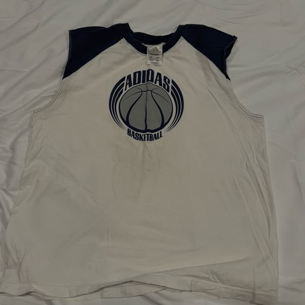 Vintage 90’s Adidas Basketball Tank Top Size L White Blue 