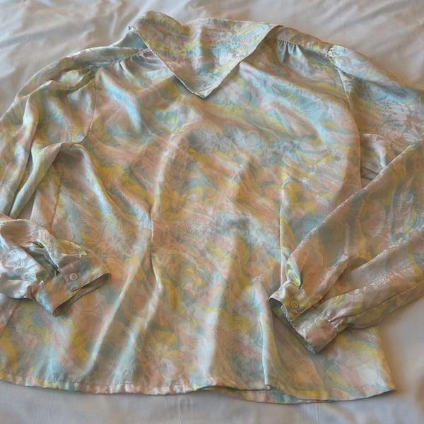 Nicola Secretary Blouse Size 14 Pastel Floral Satin Jacquard
