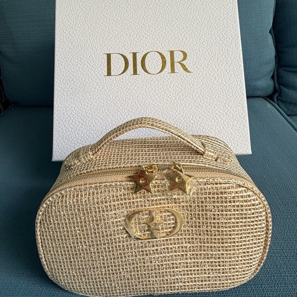 Dior Gold Makeup Pouch Clutch Bag Limited Edition Holiday Christmas 