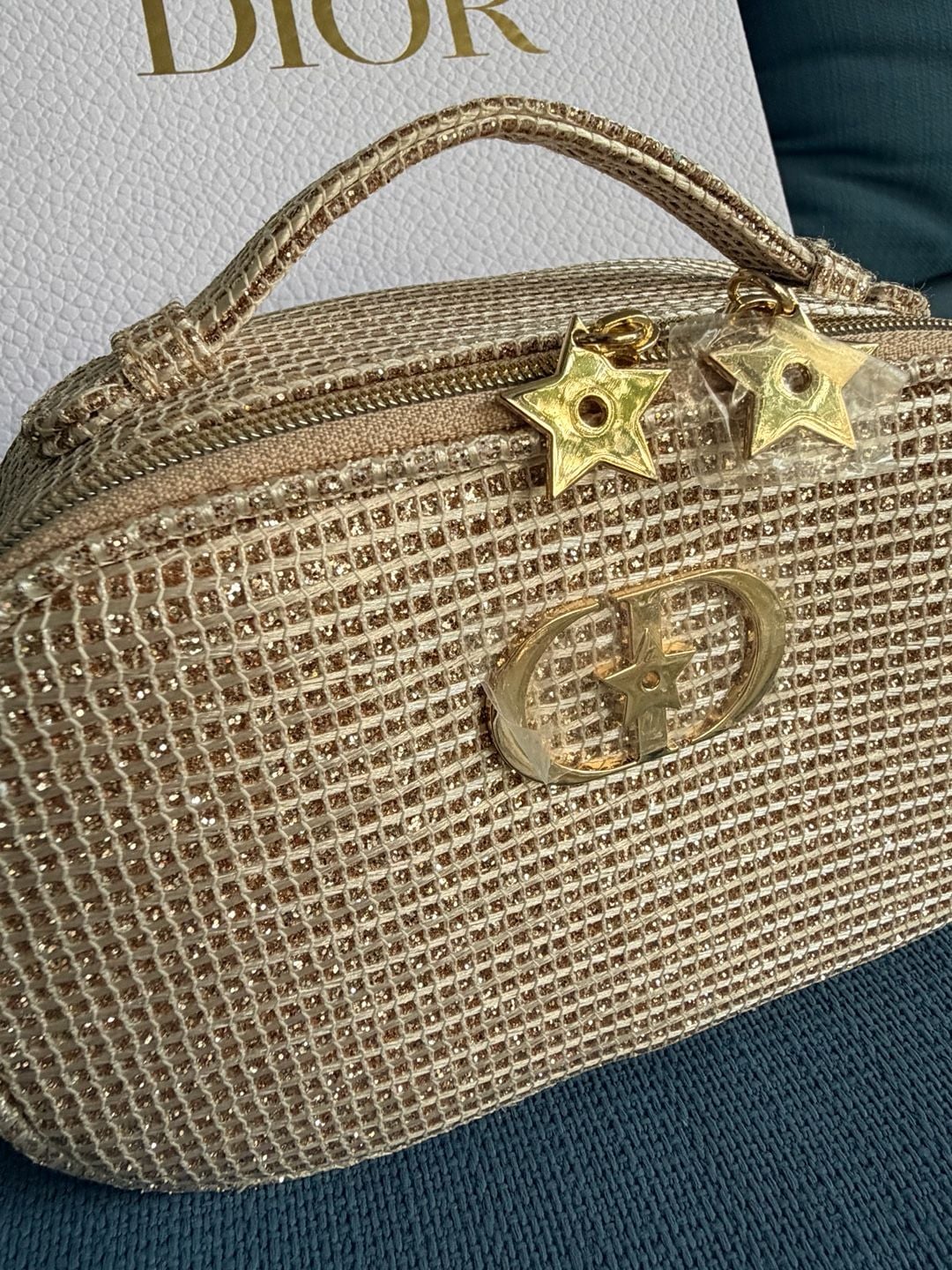 Dior Gold Makeup Pouch Clutch Bag Limited Edition Holiday Christmas 4