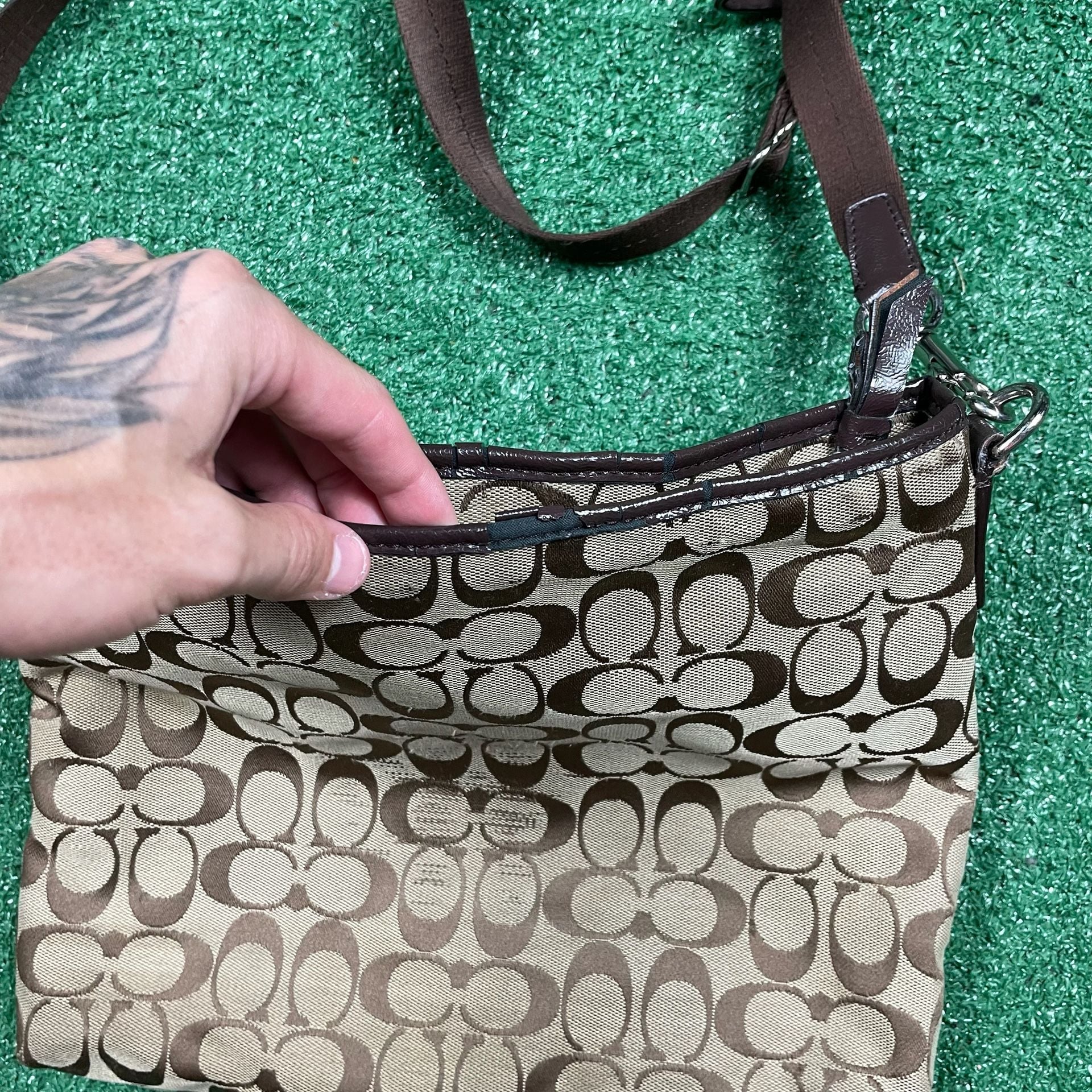 Coach Signature C Brown Canvas Crossbody Bag 5
