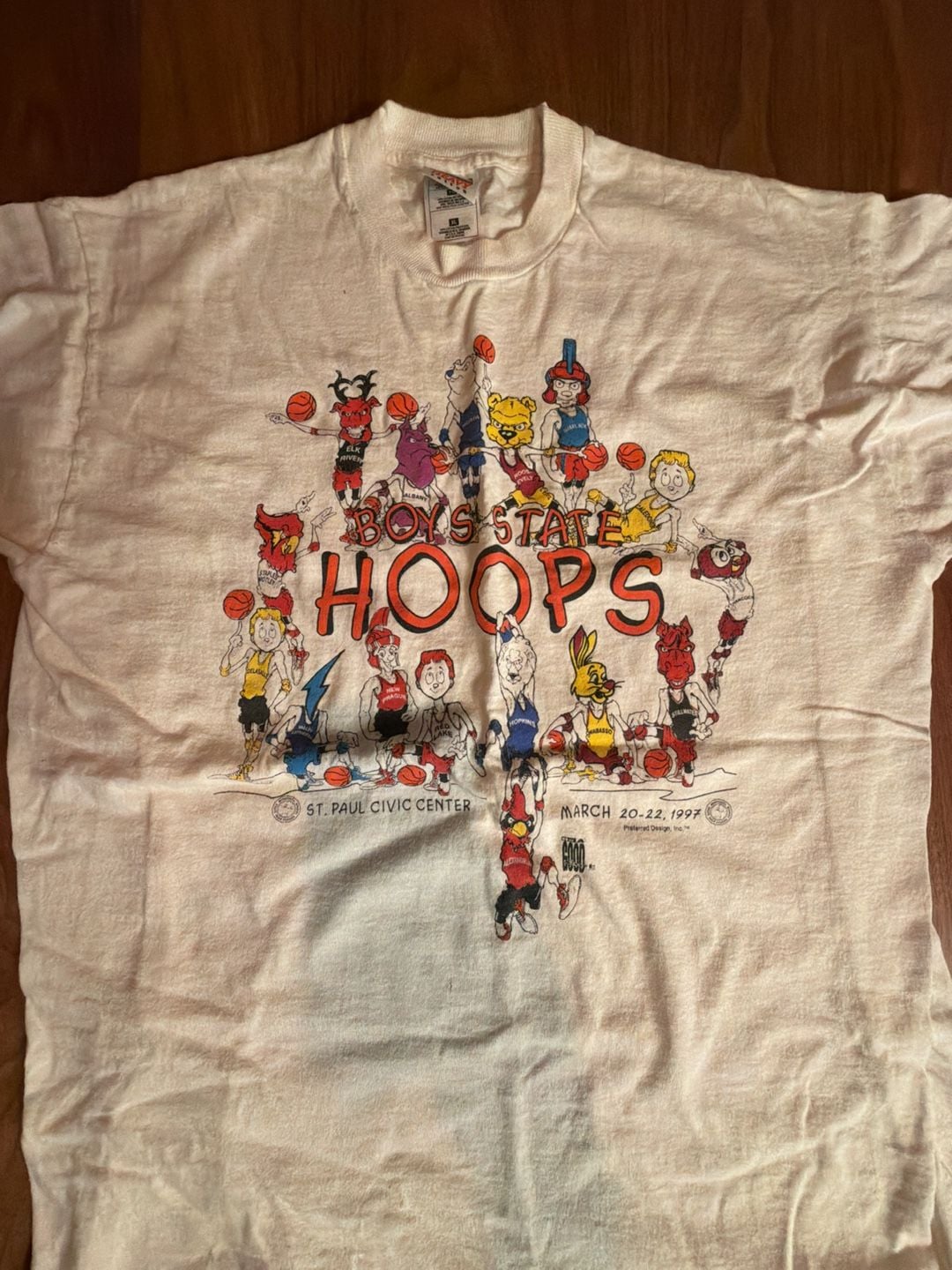 Fruit of the Loom Boys State Hoops 1997 T-Shirt Size XL Vintage White 2