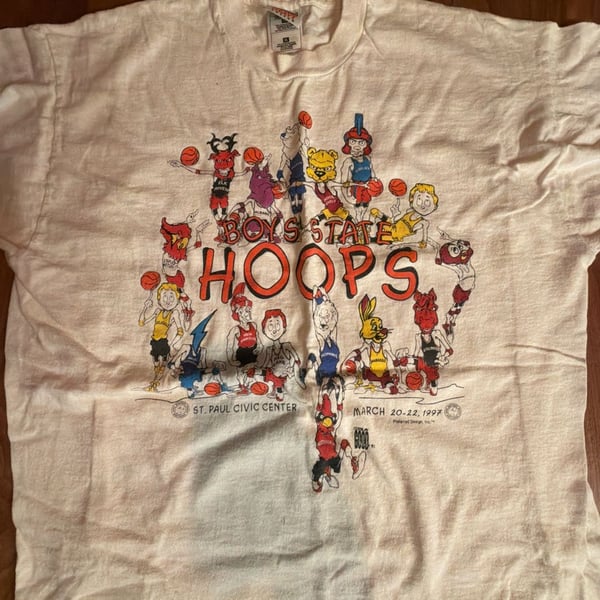 Fruit of the Loom Boys State Hoops 1997 T-Shirt Size XL Vintage White
