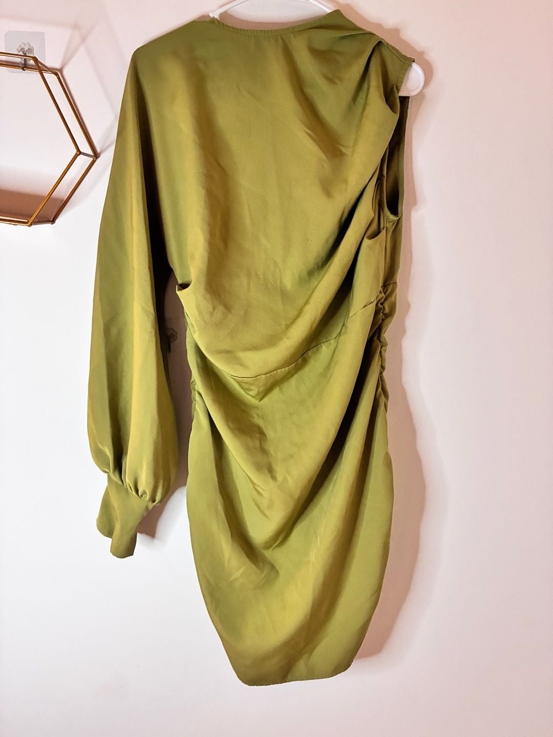 PrettyLittleThing Olive Green One Shoulder Ruched Mini Dress Size 12 2