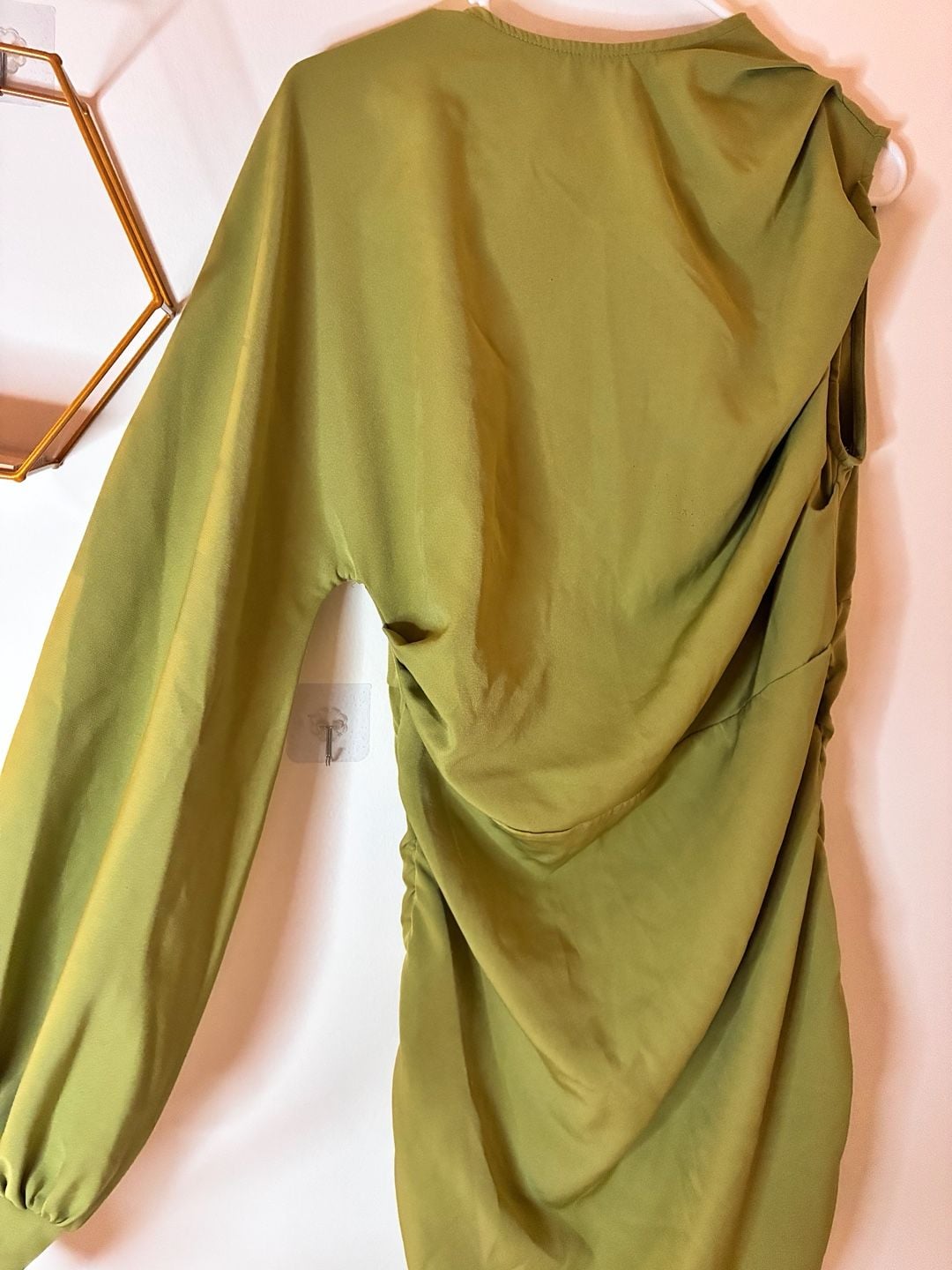 PrettyLittleThing Olive Green One Shoulder Ruched Mini Dress Size 12 3