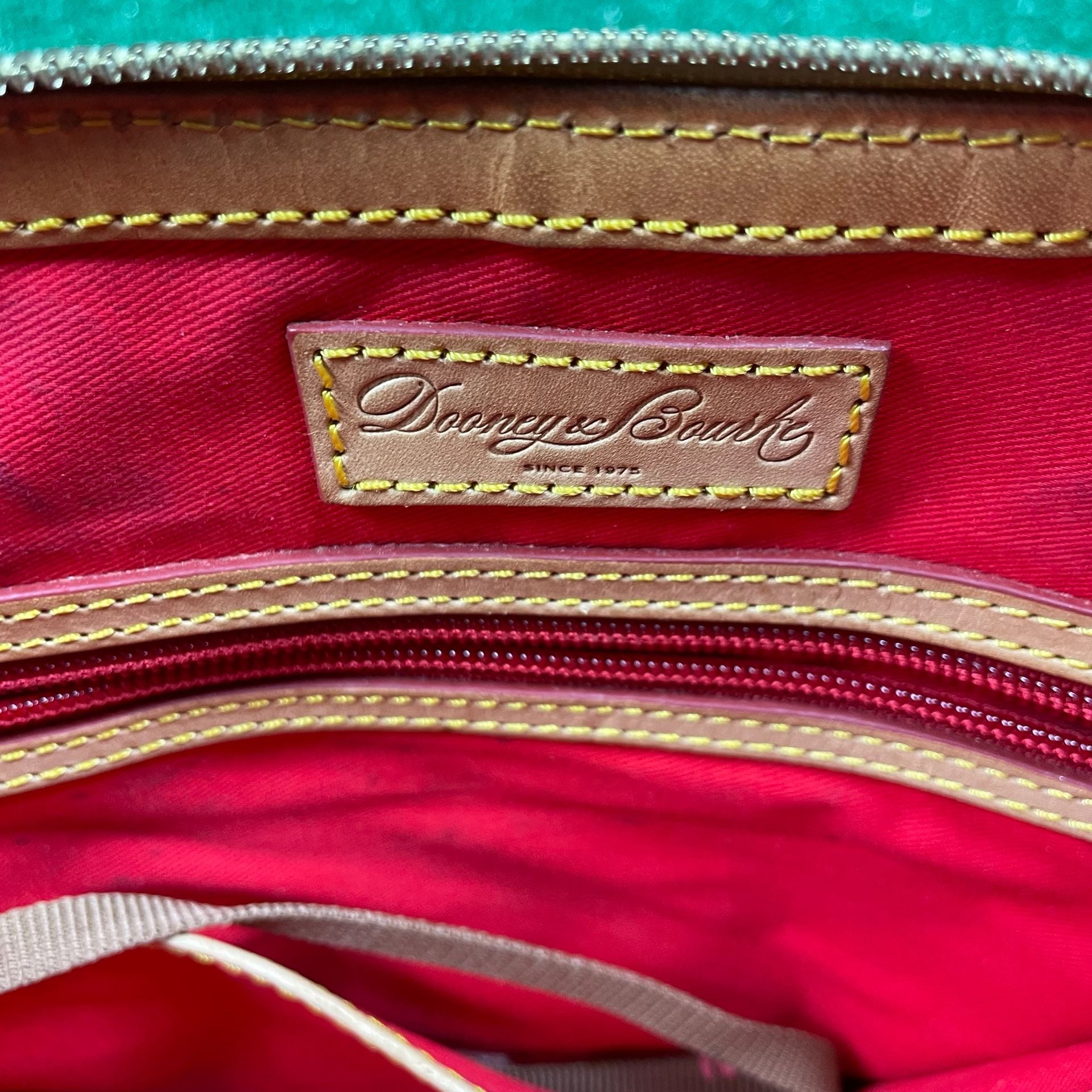 Dooney & Bourke Zip Zip Satchel Patent Leather Pearl White Tan 6