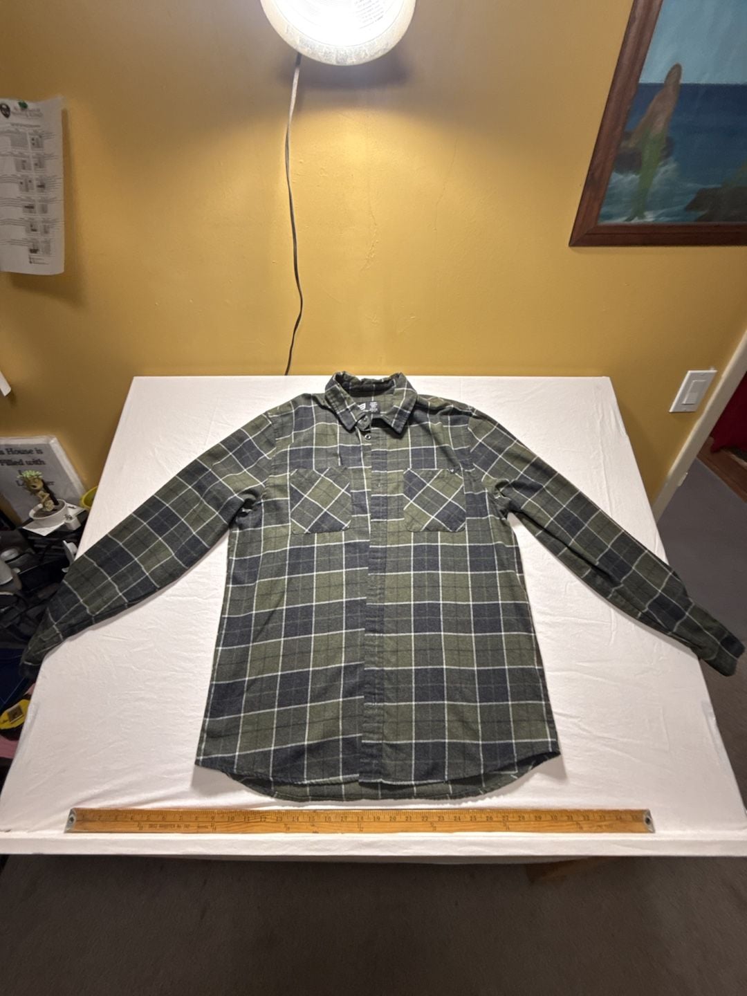Ronin Factory Plaid Flannel Shirt X-Large Green Gray Long Sleeve Button Up 2