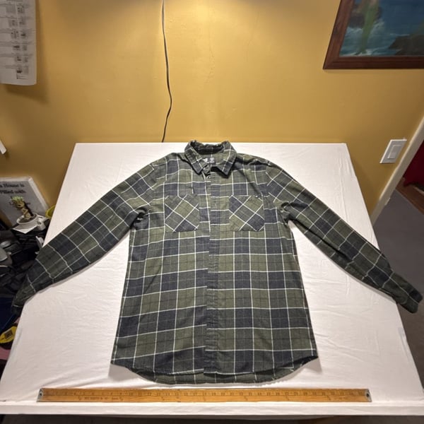 Ronin Factory Plaid Flannel Shirt X-Large Green Gray Long Sleeve Button Up
