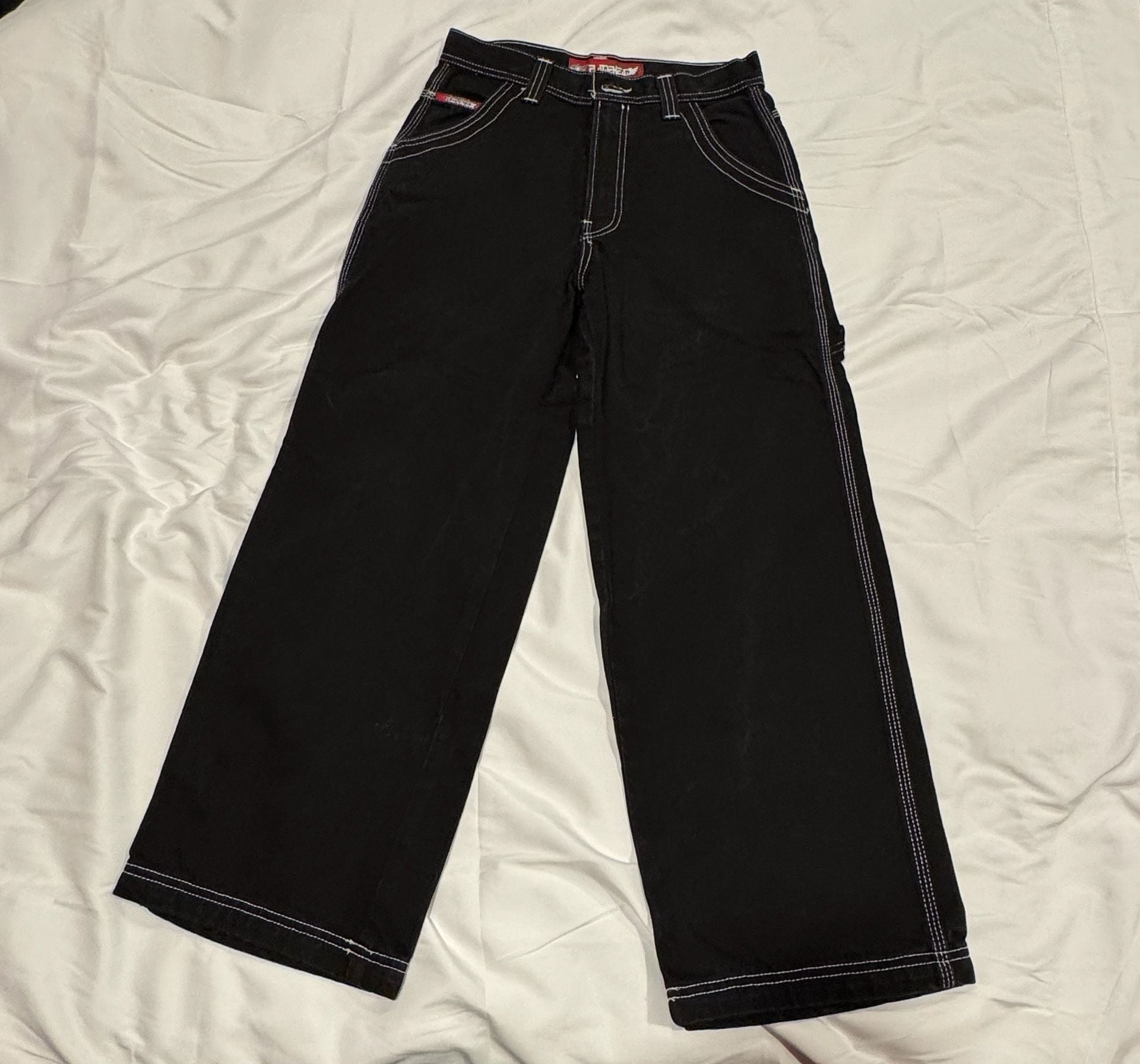 Rare Vintage Flamehead Baggy Denim Jeans 2000s Y2K Black Youth Boys JNCO 3