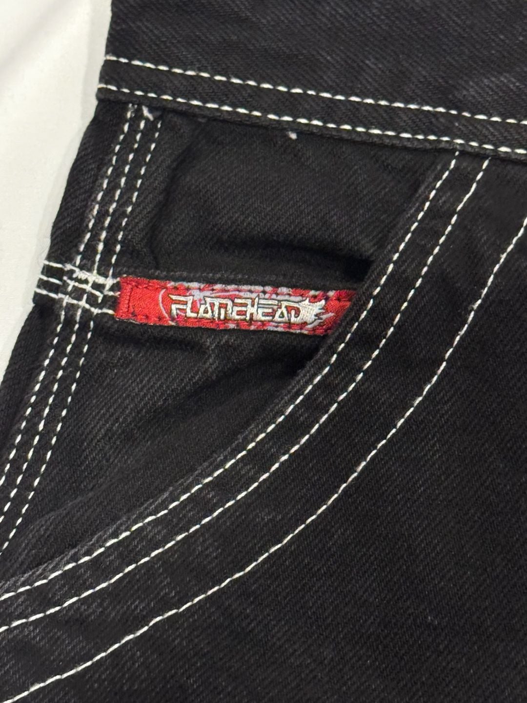 Rare Vintage Flamehead Baggy Denim Jeans 2000s Y2K Black Youth Boys JNCO 5
