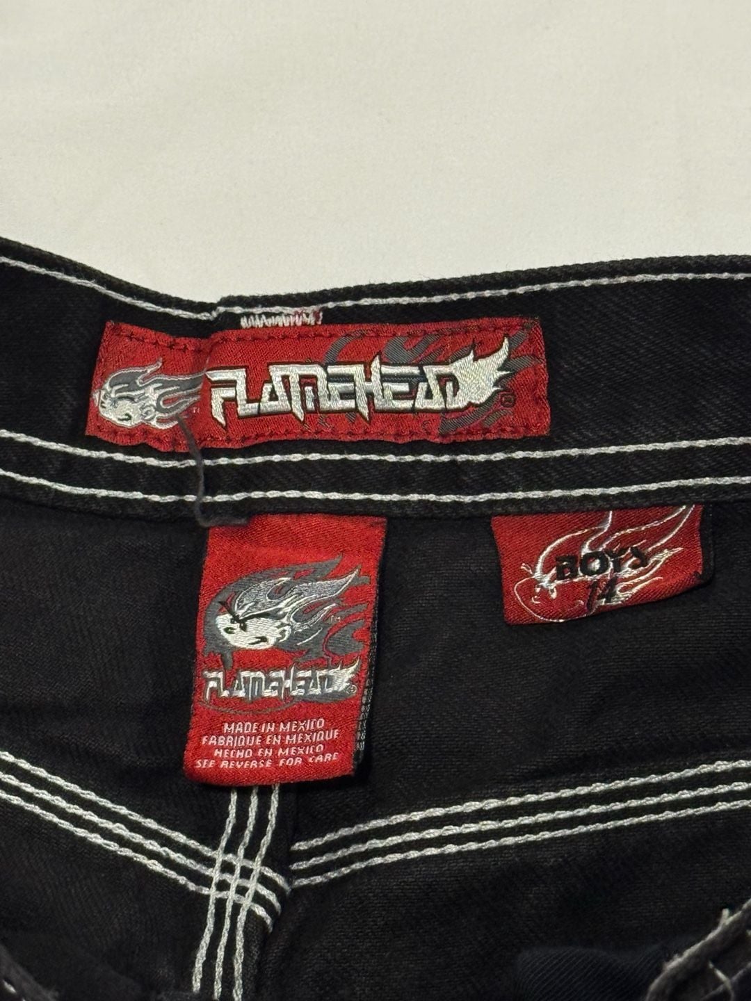 Rare Vintage Flamehead Baggy Denim Jeans 2000s Y2K Black Youth Boys JNCO 6