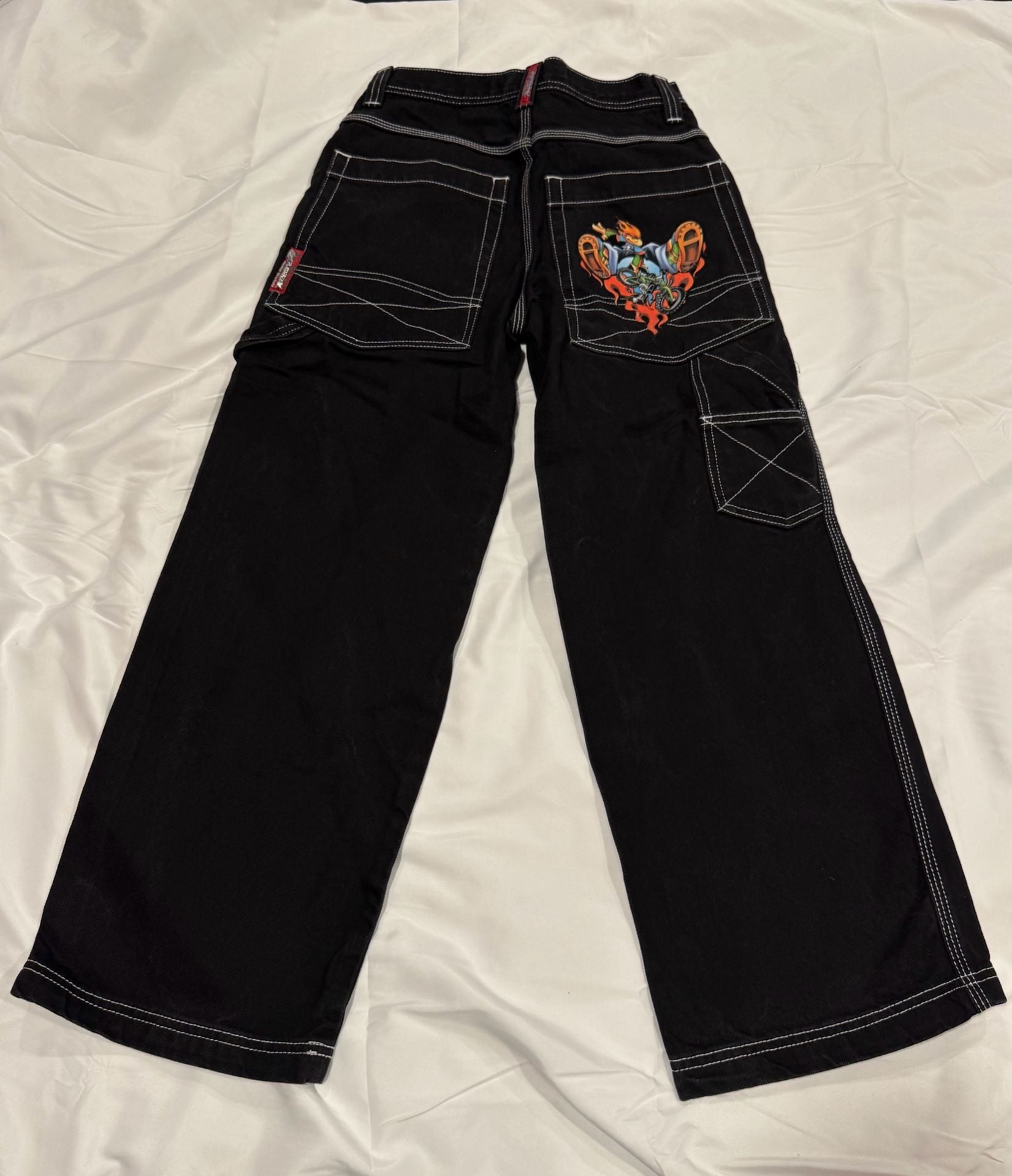 Rare Vintage Flamehead Baggy Denim Jeans 2000s Y2K Black Youth Boys JNCO 8