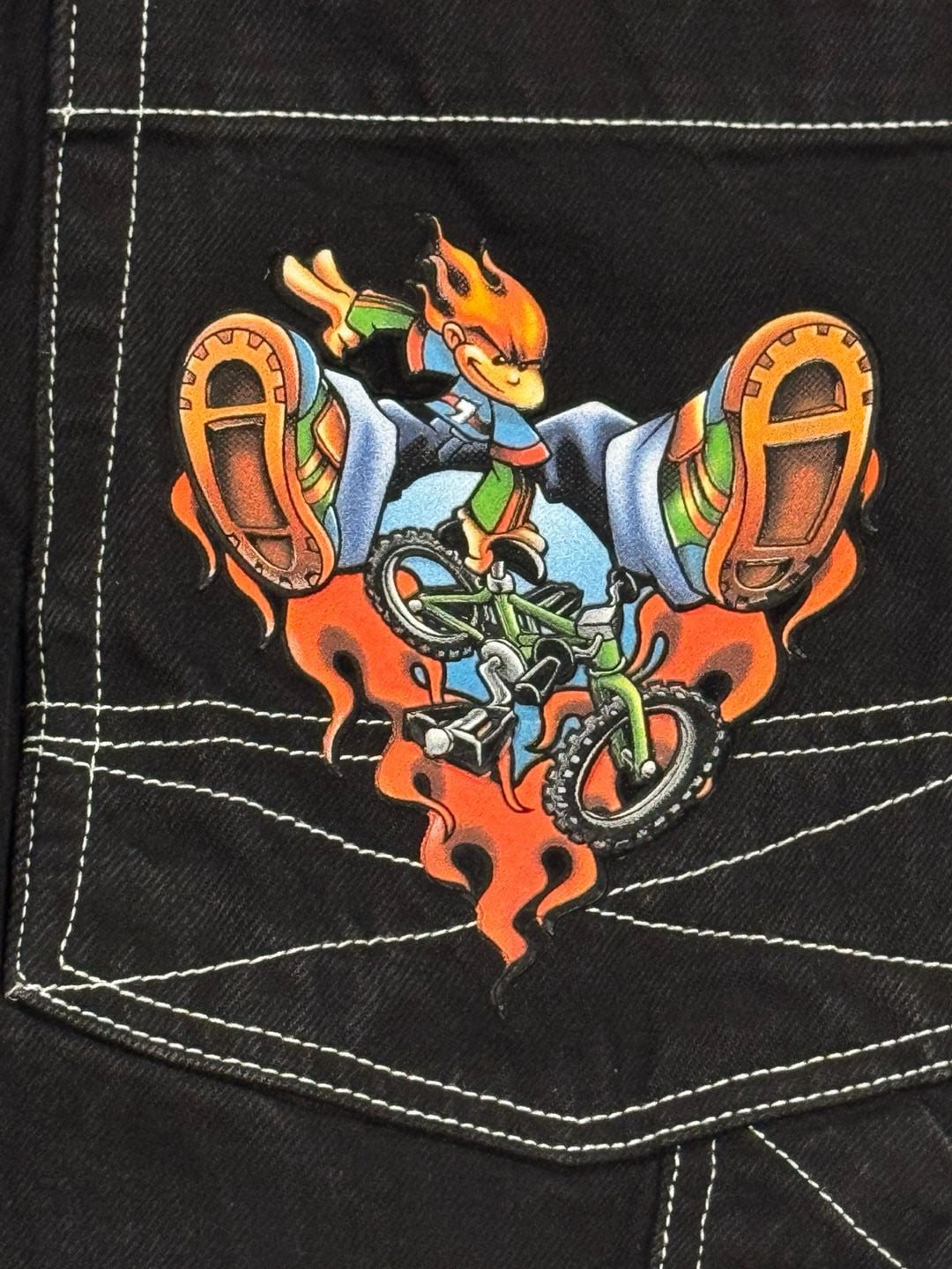 Rare Vintage Flamehead Baggy Denim Jeans 2000s Y2K Black Youth Boys JNCO 9