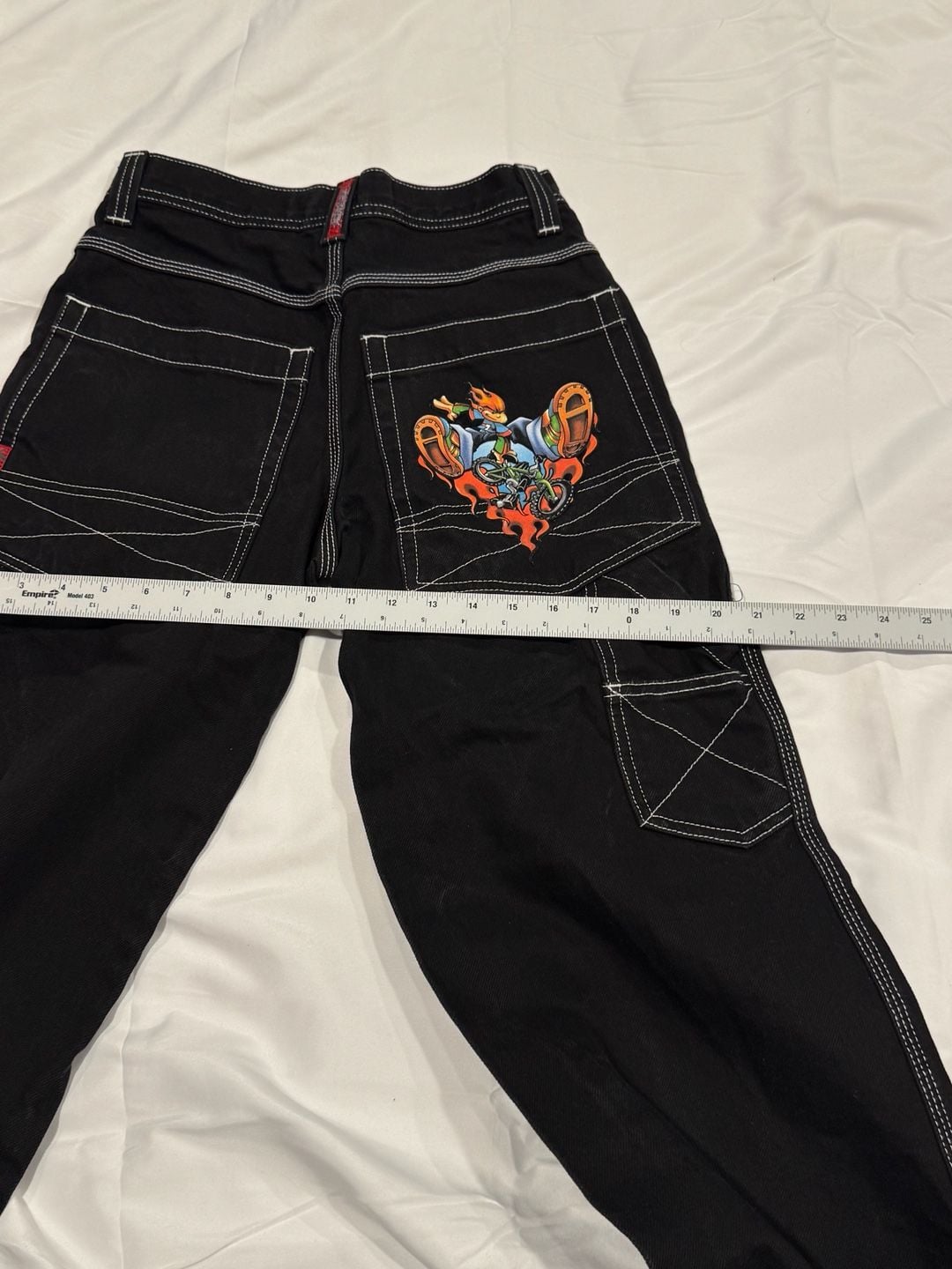 Rare Vintage Flamehead Baggy Denim Jeans 2000s Y2K Black Youth Boys JNCO 13