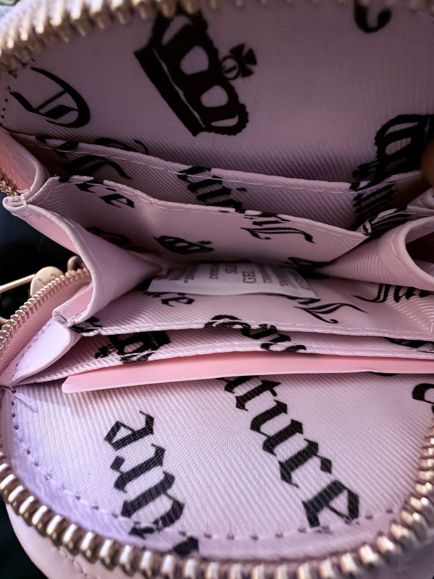 Juicy Couture Half Moon Zip Wallet Pink Crest Logo 6